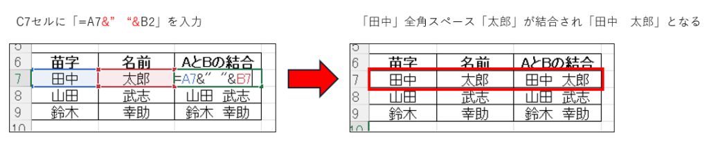 セル内の値の結合名前_結合