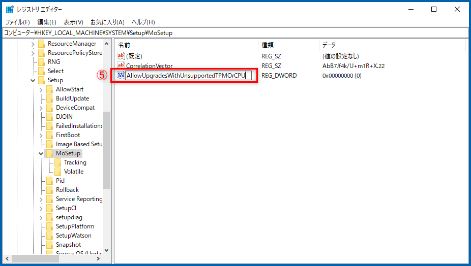 「AllowUpgradesWithUnsupportedTPMOrCPU」に名前を変更
